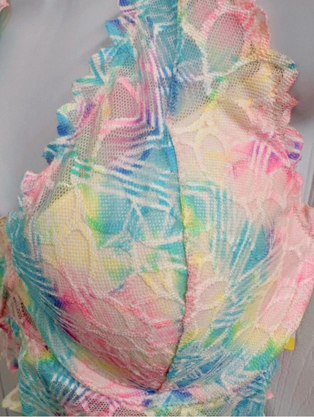 PINK Victoria’s Secret Floral Lace Halter Bralette~Neon Pastel Design. Size: L - Picture 3 of 4